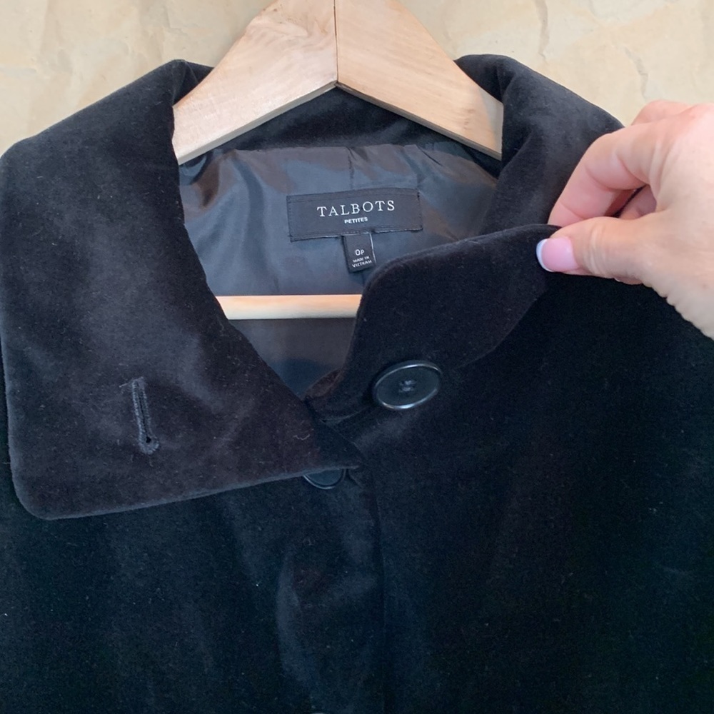Talbots Petites | Cotton Black Velvet Button Pocket Fully Lined Blazer Jacket 0P - Picture 5 of 16